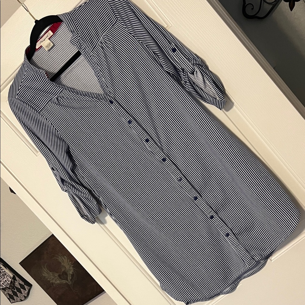 Passport Navy and White Striped Midi Dress / Cover Up